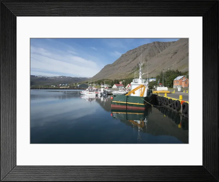 Framed Print : Boats in the harbour at the village of Bildudalur, West Fjords, Iceland, Polar Regions Framed Print : Boats in the harbour at the village of Bildudalur, West Fjords, Iceland, Polar Regions