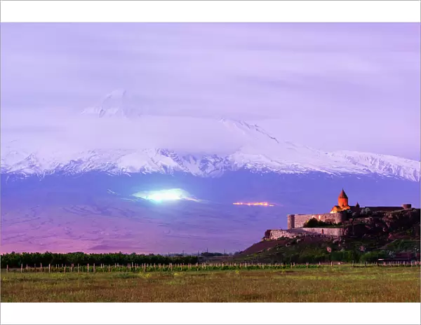 Khor Virap Monastery, and Mount Ararat, 5137m, highest mountain in Turkey photographed in Armenia