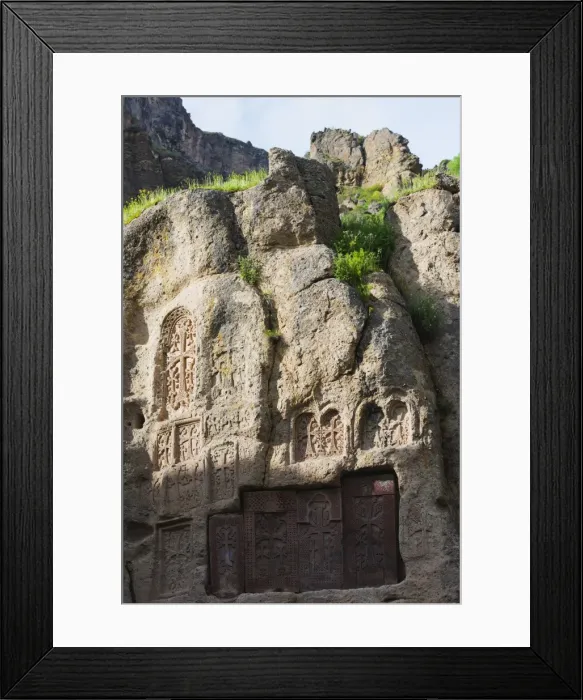 Framed Print : Khachkar crosses, Geghard Monastery, UNESCO World Heritage Site, Kotayk Province Framed Print : Khachkar crosses, Geghard Monastery, UNESCO World Heritage Site, Kotayk Province