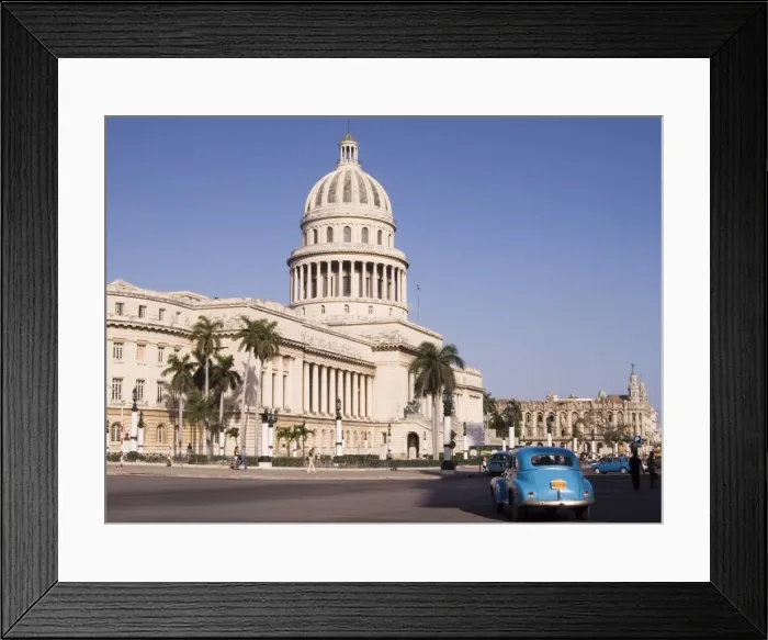 Framed Print : A vintage American car parked in front of the Capitolio building in central Havana Framed Print : A vintage American car parked in front of the Capitolio building in central Havana