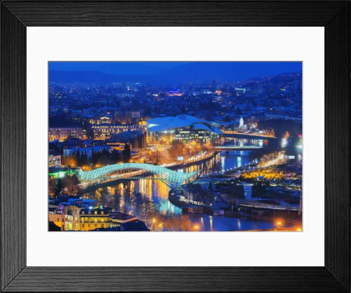 Framed Print : City view, Bridge of Peace and Public Service Hall House of Justice on Mtkvari River Framed Print : City view, Bridge of Peace and Public Service Hall House of Justice on Mtkvari River