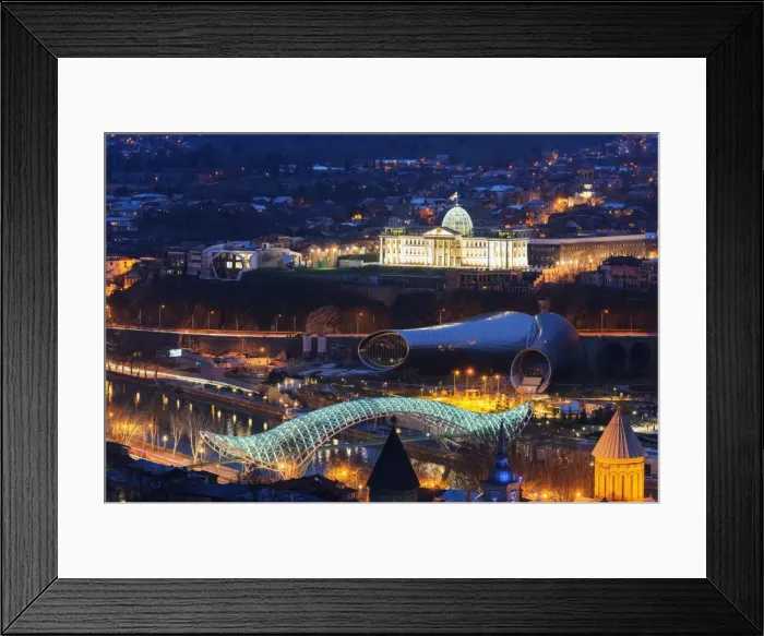 Framed Print : City view including Presidential Palace, Bridge of Peace on Mtkvari River. Tbilisi Framed Print : City view including Presidential Palace, Bridge of Peace on Mtkvari River. Tbilisi