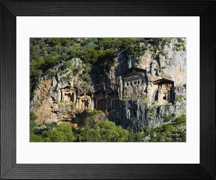 Framed Print : Lycian rock tombs dating from the fourth to second centuries BC, Kaunos, Dalyan, Mugla Province