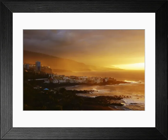 Framed Print : View of Punta Brava and Playa Jardin at sunset, Puerto de la Cruz, Tenerife, Canary Islands Framed Print : View of Punta Brava and Playa Jardin at sunset, Puerto de la Cruz, Tenerife, Canary Islands