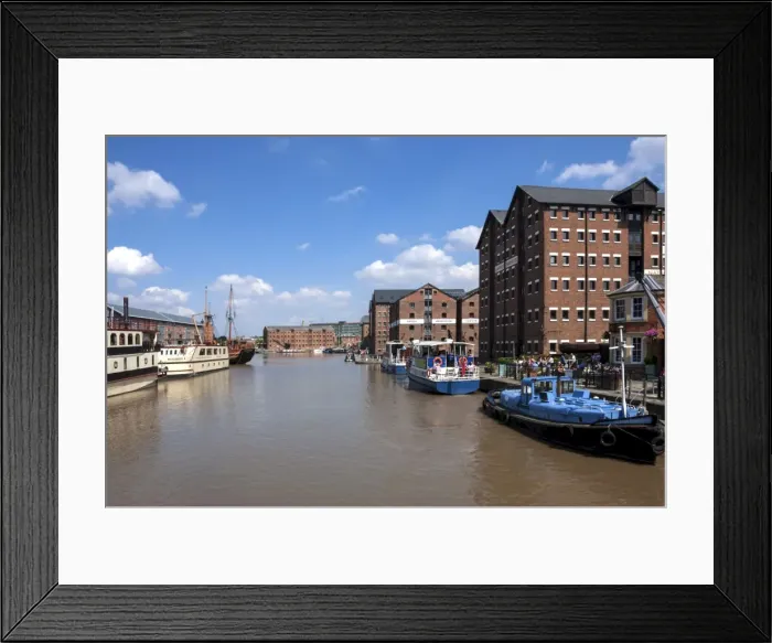 Framed Print : Gloucester Historic Docks, tourist vessels and former warehouses, Gloucester, Gloucestershire Framed Print : Gloucester Historic Docks, tourist vessels and former warehouses, Gloucester, Gloucestershire
