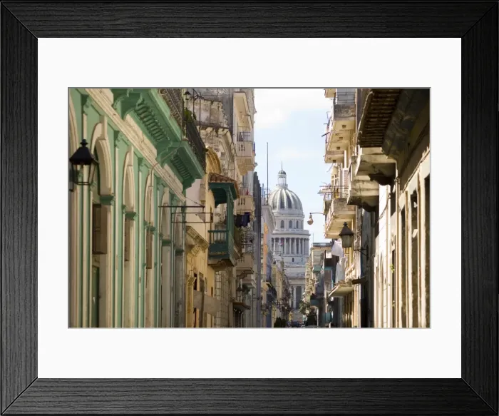 Framed Print : A view of the Capitolio seen through the streets of Habana Viejo (old town) Framed Print : A view of the Capitolio seen through the streets of Habana Viejo (old town)
