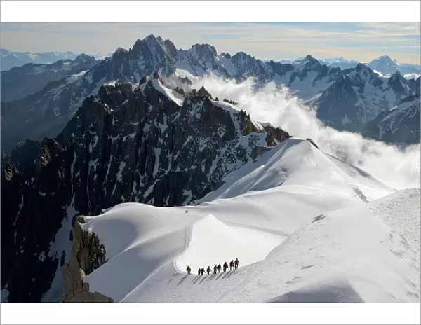 Mountaineers and climbers, Aiguille du Midi, Mont Blanc Massif, Chamonix, Haute Savoie