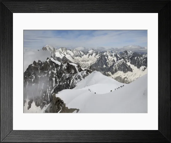 Framed Print : Mountaineers and climbers, Mont Blanc Massif, Aiguille du Midi, Chamonix, Haute Savoie