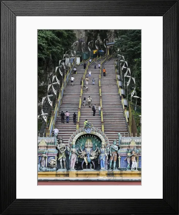 Framed Print : Pilgrims and tourists walking up the steep steps to the Batu Caves, Gombak, Malaysia