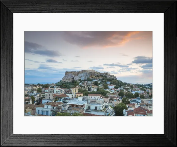 Framed Print : View of Plaka and The Acropolis at sunset, Athens, Greece, Europe Framed Print : View of Plaka and The Acropolis at sunset, Athens, Greece, Europe