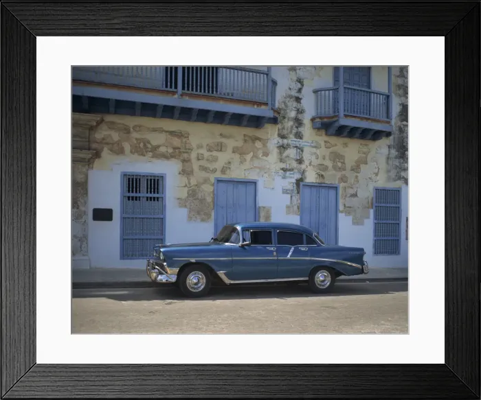 Framed Print : An old blue Chevrolet car parked in a street in Old Havana, Cuba, West Indies Framed Print : An old blue Chevrolet car parked in a street in Old Havana, Cuba, West Indies