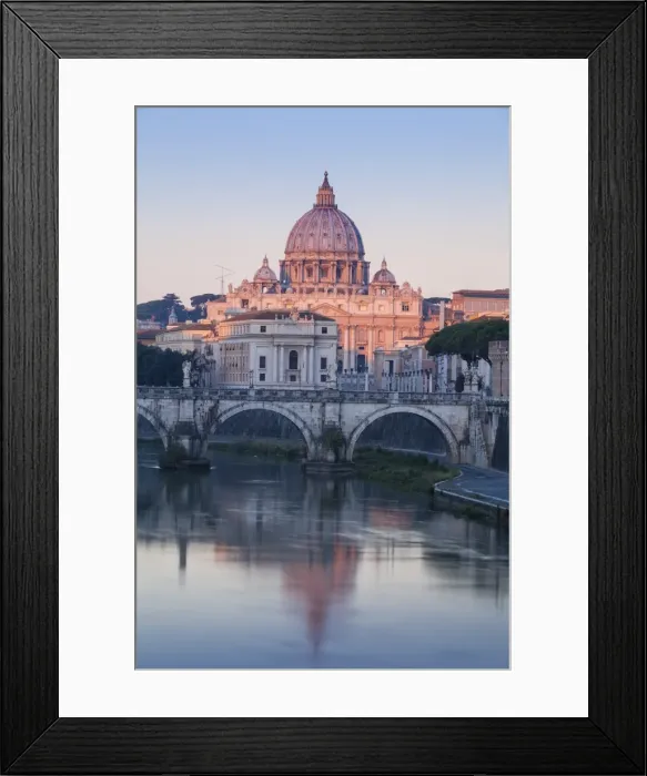 Framed Print : View of St. Angelo bridge over the River Tiber, and St. Peters Basilica, Rome, Lazio