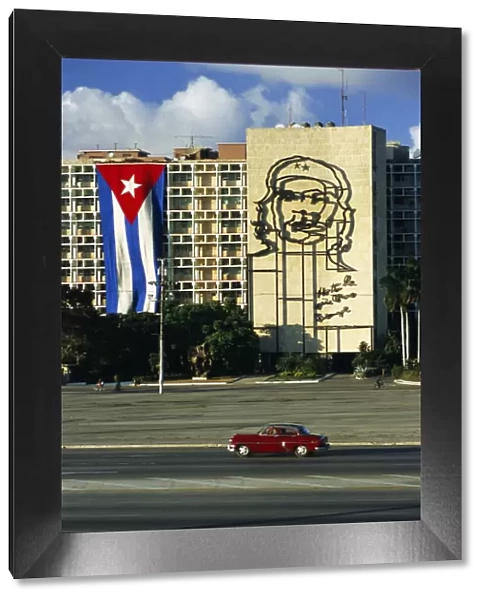 Cuban flag outside the Ministerio del Interior at Plaza de la Revolucion