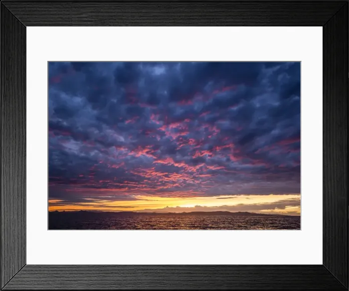 Framed Print : Intense clouds and sunset over Baja Peninsula from Isla Ildefonso, Baja California Sur Framed Print : Intense clouds and sunset over Baja Peninsula from Isla Ildefonso, Baja California Sur