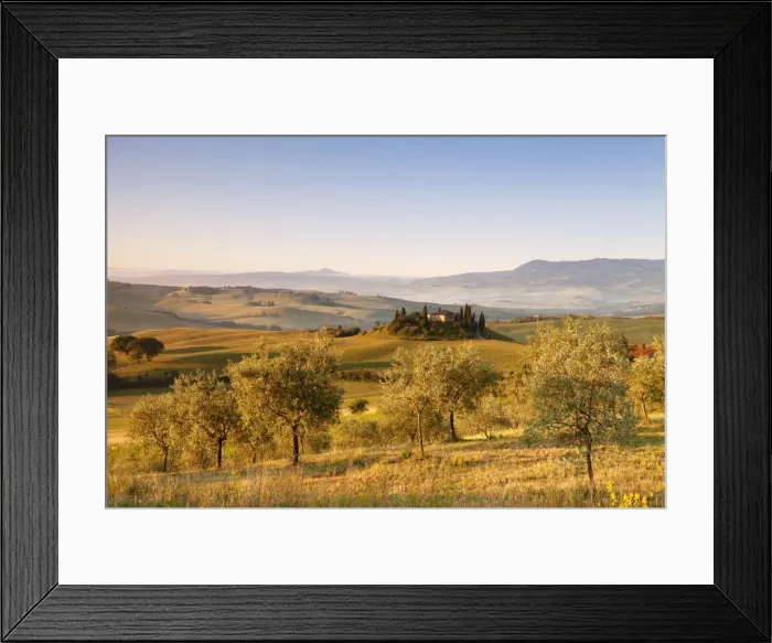 Framed Print : Farm house Belvedere at sunrise, near San Quirico, Val d Orcia (Orcia Valley), UNESCO Framed Print : Farm house Belvedere at sunrise, near San Quirico, Val d Orcia (Orcia Valley), UNESCO