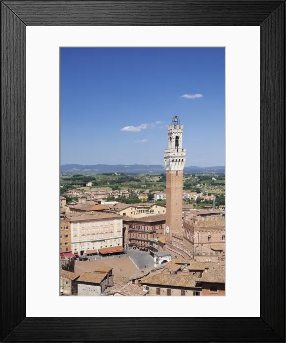 Framed Print : View over the old town including Piazza del Campo with Palazzo Pubblico town hall Framed Print : View over the old town including Piazza del Campo with Palazzo Pubblico town hall
