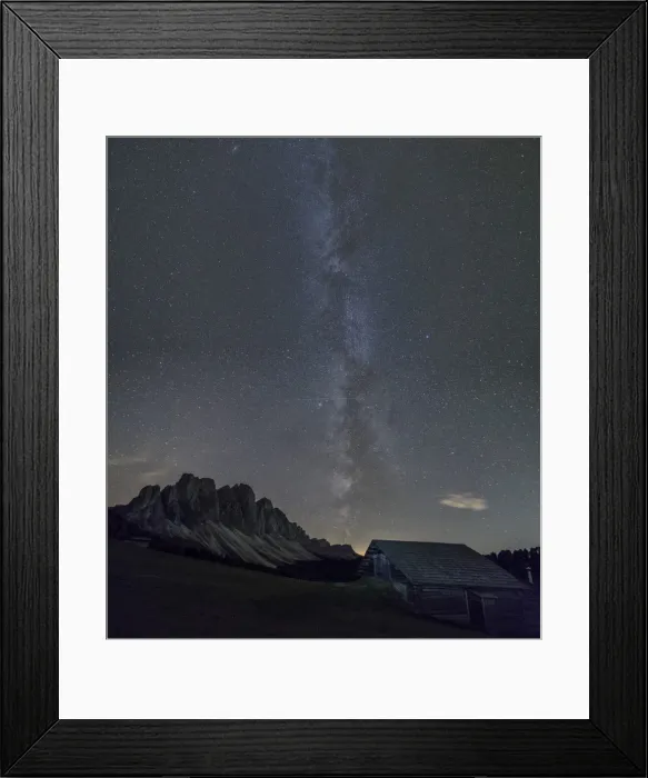 Framed Print : The Milky Way in the starry sky above the Odle, Funes Valley, South Tyrol, Dolomites Framed Print : The Milky Way in the starry sky above the Odle, Funes Valley, South Tyrol, Dolomites