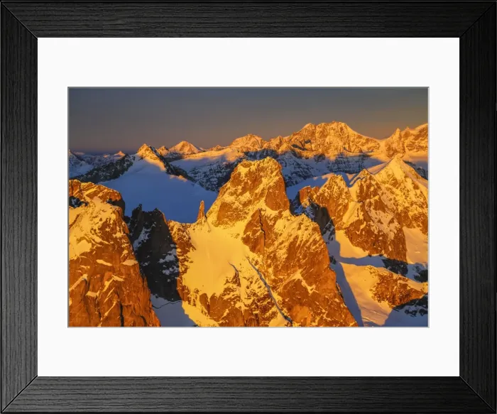 Framed Print : Aerial view of peaks Torrone and Bernina Group at sunset, Masino Valley, Valtellina Framed Print : Aerial view of peaks Torrone and Bernina Group at sunset, Masino Valley, Valtellina