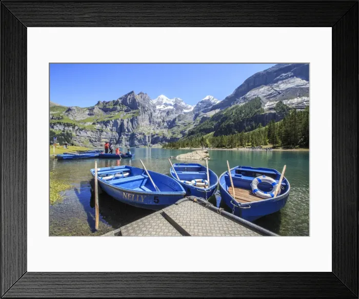 Framed Print : Boat trip around Lake Oeschinensee, Bernese Oberland, Kandersteg, Canton of Bern Framed Print : Boat trip around Lake Oeschinensee, Bernese Oberland, Kandersteg, Canton of Bern