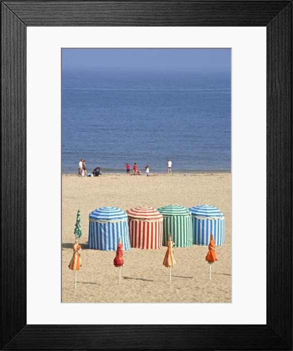 Framed Print : Canvass beach cabins, beach and sea, Trouville sur Mer, Normandy, France, Europe Framed Print : Canvass beach cabins, beach and sea, Trouville sur Mer, Normandy, France, Europe