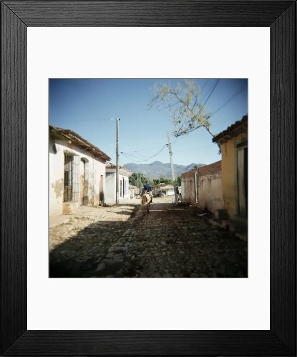 Framed Print : Street scene with man on horseback, Trinidad, Cuba, West Indies, Central America