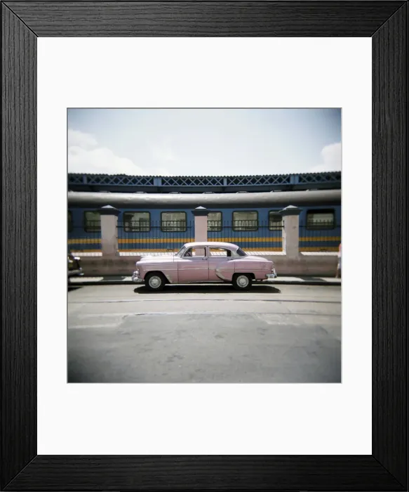 Framed Print : Old pink American car outside railway station, Havana, Cuba, West Indies, Central America Framed Print : Old pink American car outside railway station, Havana, Cuba, West Indies, Central America