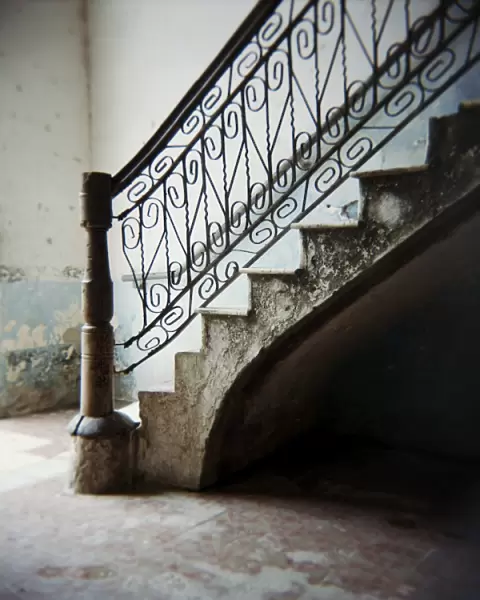 Ornate ironwork on stairs, Cienfuegos, Cuba, West Indies, Central America