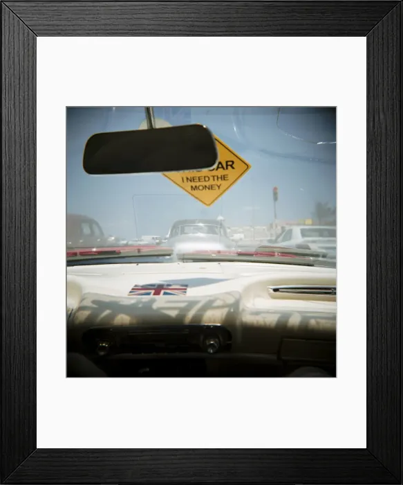 Framed Print : View through broken windscreen of taxi, Havana, Cuba, West Indies, Central America
