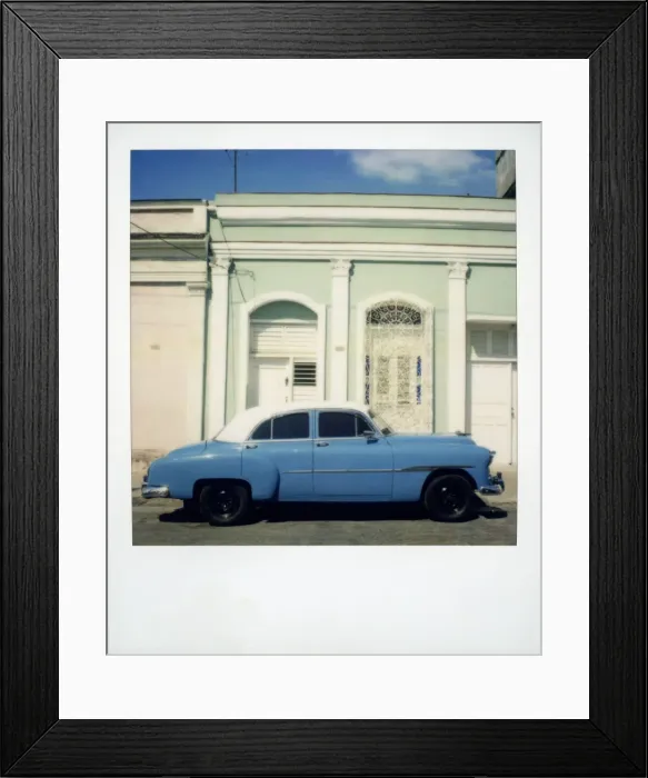 Framed Print : Polaroid of blue classic American Car, Cienfuegos, Cuba, West Indies, Central America Framed Print : Polaroid of blue classic American Car, Cienfuegos, Cuba, West Indies, Central America