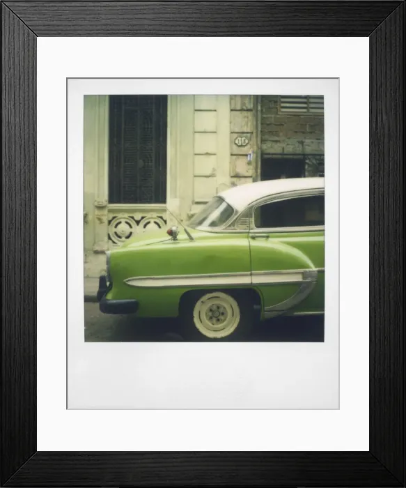 Framed Print : Polaroid of profile of green classic American car parked on street, Vinales Framed Print : Polaroid of profile of green classic American car parked on street, Vinales