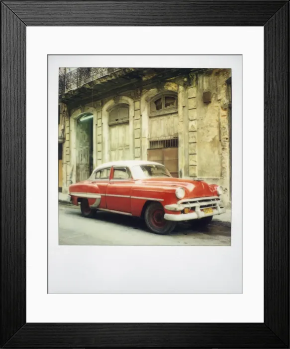 Framed Print : Polaroid of red classic American car parked on street, Havana, Cuba, West Indies Framed Print : Polaroid of red classic American car parked on street, Havana, Cuba, West Indies