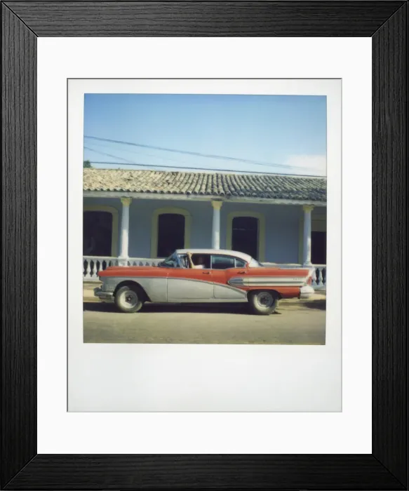 Framed Print : Polaroid of profile of red classic American car parked on street, Vinales Framed Print : Polaroid of profile of red classic American car parked on street, Vinales