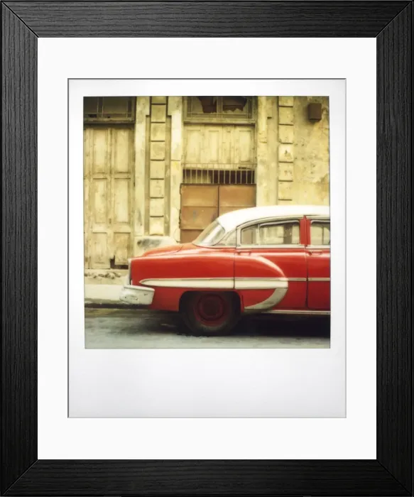 Framed Print : Polaroid of the profile of red classic American car, Havana, Cuba, West Indies Framed Print : Polaroid of the profile of red classic American car, Havana, Cuba, West Indies