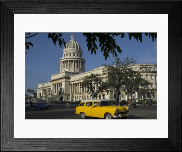 Framed Print : Old American car passing the Capitolio Nacional, Havana, Cuba, West Indies Framed Print : Old American car passing the Capitolio Nacional, Havana, Cuba, West Indies