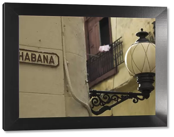 Habana street sign and lampost, Obispo Street, Havana Vieja, Havana, Cuba