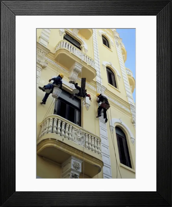 Framed Print : Men painting building without aid of scaffolding, Havana, Cuba, West Indies Framed Print : Men painting building without aid of scaffolding, Havana, Cuba, West Indies