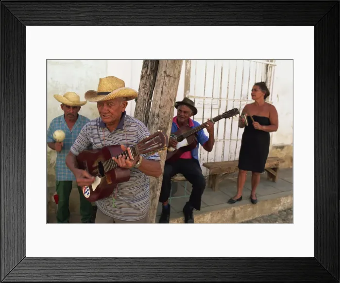 Framed Print : Group of three elderly men and a woman playing music, Trinidad, Cuba, West Indies Framed Print : Group of three elderly men and a woman playing music, Trinidad, Cuba, West Indies