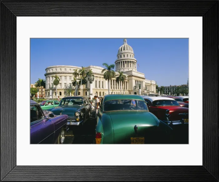 Framed Print : Old 1950s American cars outside El Capitolio Building, Havana, Cuba Framed Print : Old 1950s American cars outside El Capitolio Building, Havana, Cuba