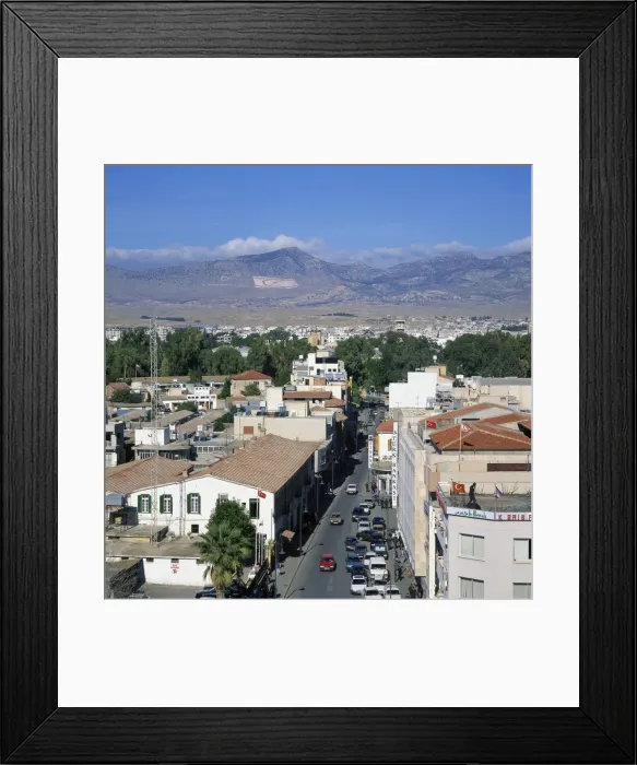Framed Print : Street and rooftops of Turkish Cypriot North Nicosia with Kyrenia mountains in distance Framed Print : Street and rooftops of Turkish Cypriot North Nicosia with Kyrenia mountains in distance