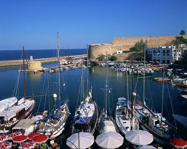 Boats in harbour and Kyrenia castle built by Lusignans between 1192 and 1211