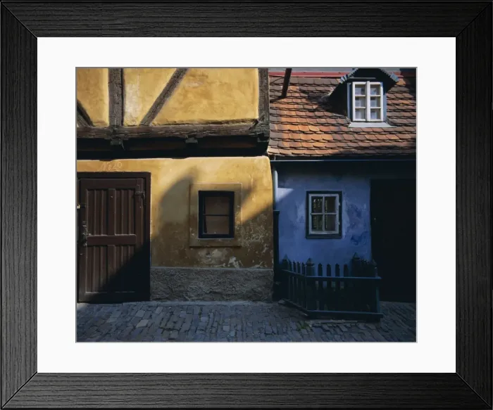 Framed Print : Colourful old buildings in Golden Lane, Prague, Czech Republic, Europe Framed Print : Colourful old buildings in Golden Lane, Prague, Czech Republic, Europe