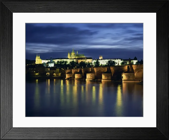 Framed Print : The Vltava River and Charles Bridge with St. Vitus Cathedral and St. Nicholas Church on the skyline of the city of Prague, Czech Framed Print : The Vltava River and Charles Bridge with St. Vitus Cathedral and St. Nicholas Church on the skyline of the city of Prague, Czech
