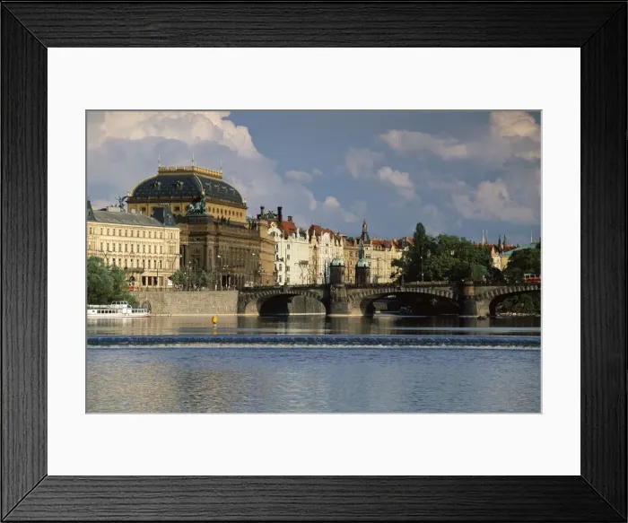 Framed Print : The National Theatre and house fronts along the Vltava River, Prague, Czech Republic Framed Print : The National Theatre and house fronts along the Vltava River, Prague, Czech Republic