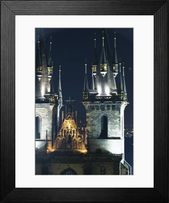 Framed Print : The spires of the Gothic Tyn church at night, Stare Mesto Square, Prague Framed Print : The spires of the Gothic Tyn church at night, Stare Mesto Square, Prague