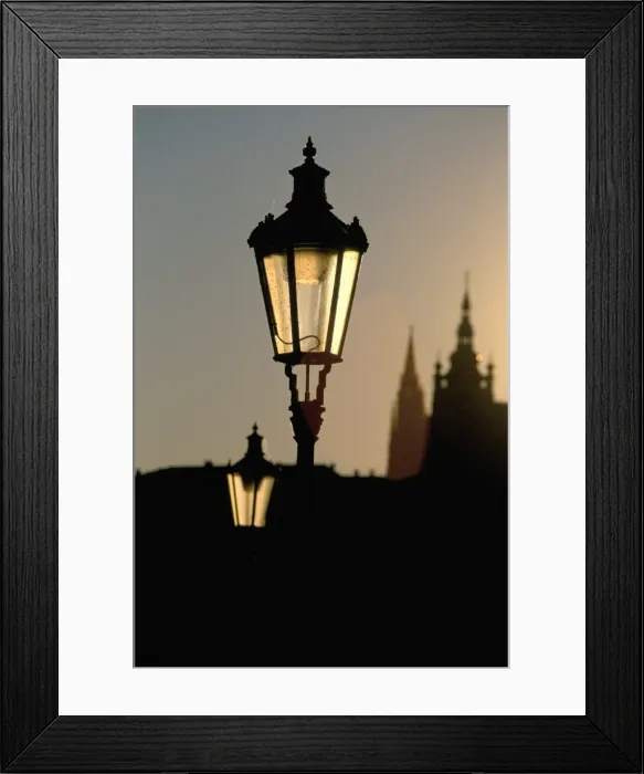 Framed Print : Lamp post at sunset, Prague, Czech Republic, Europe Framed Print : Lamp post at sunset, Prague, Czech Republic, Europe