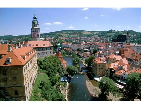 View of Cesky Krumlov from castle, Cesky Krumlov, Czech Republic, Europe