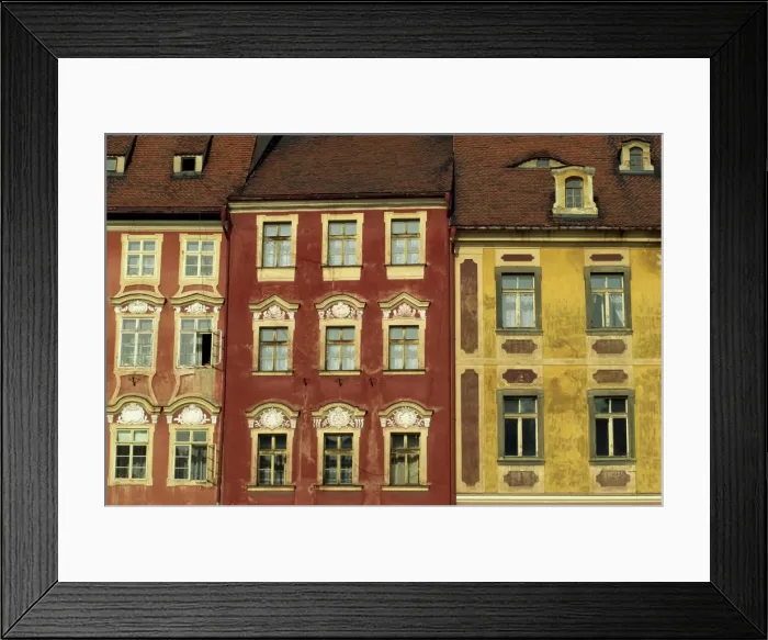 Framed Print : Close-up of facades of traditional buildings on the market square of the medieval town of Cheb in Bohemia, Czech Framed Print : Close-up of facades of traditional buildings on the market square of the medieval town of Cheb in Bohemia, Czech
