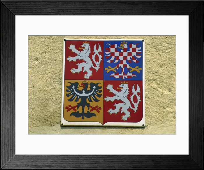 Framed Print : Plaque of the new emblem of the Czech Republic in Slavkov, South Moravia Framed Print : Plaque of the new emblem of the Czech Republic in Slavkov, South Moravia