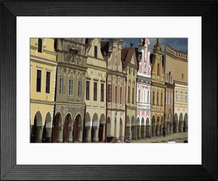 Framed Print : Facades on the 16th century Town Square in the town of Telc, UNESCO World Heritage Site Framed Print : Facades on the 16th century Town Square in the town of Telc, UNESCO World Heritage Site