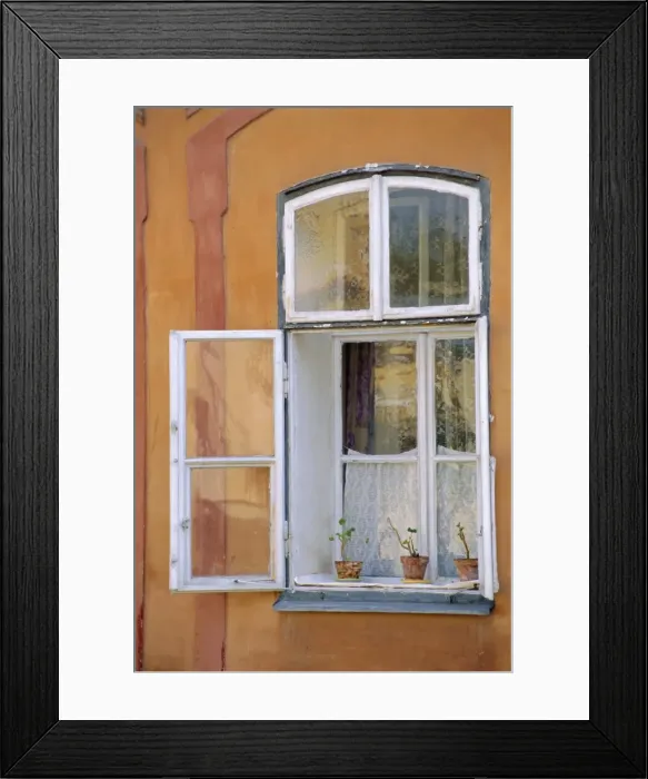 Framed Print : Window and flower pots, Tabor, South Bohemia, Czech Republic, Europe Framed Print : Window and flower pots, Tabor, South Bohemia, Czech Republic, Europe